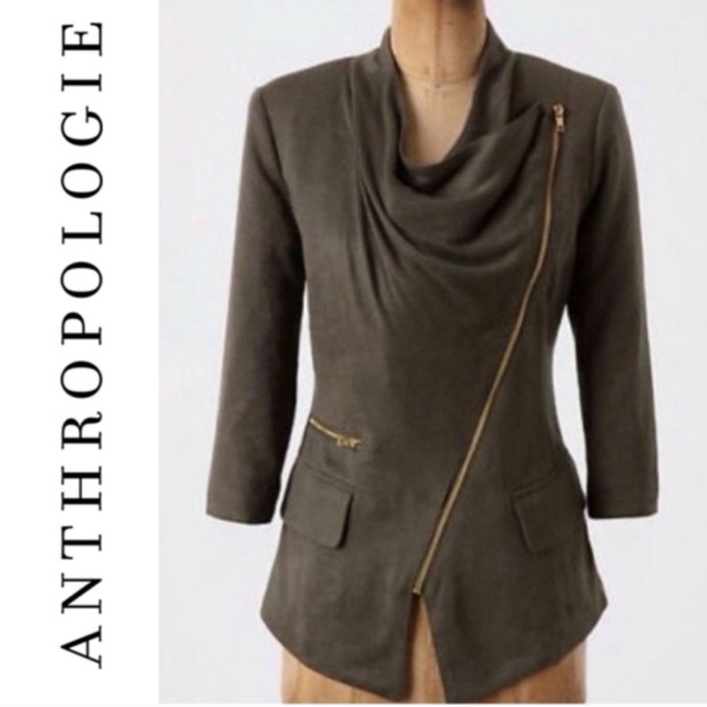 Cartonnier Anthropology Olive Drape Front Asymmetrical Blazer
